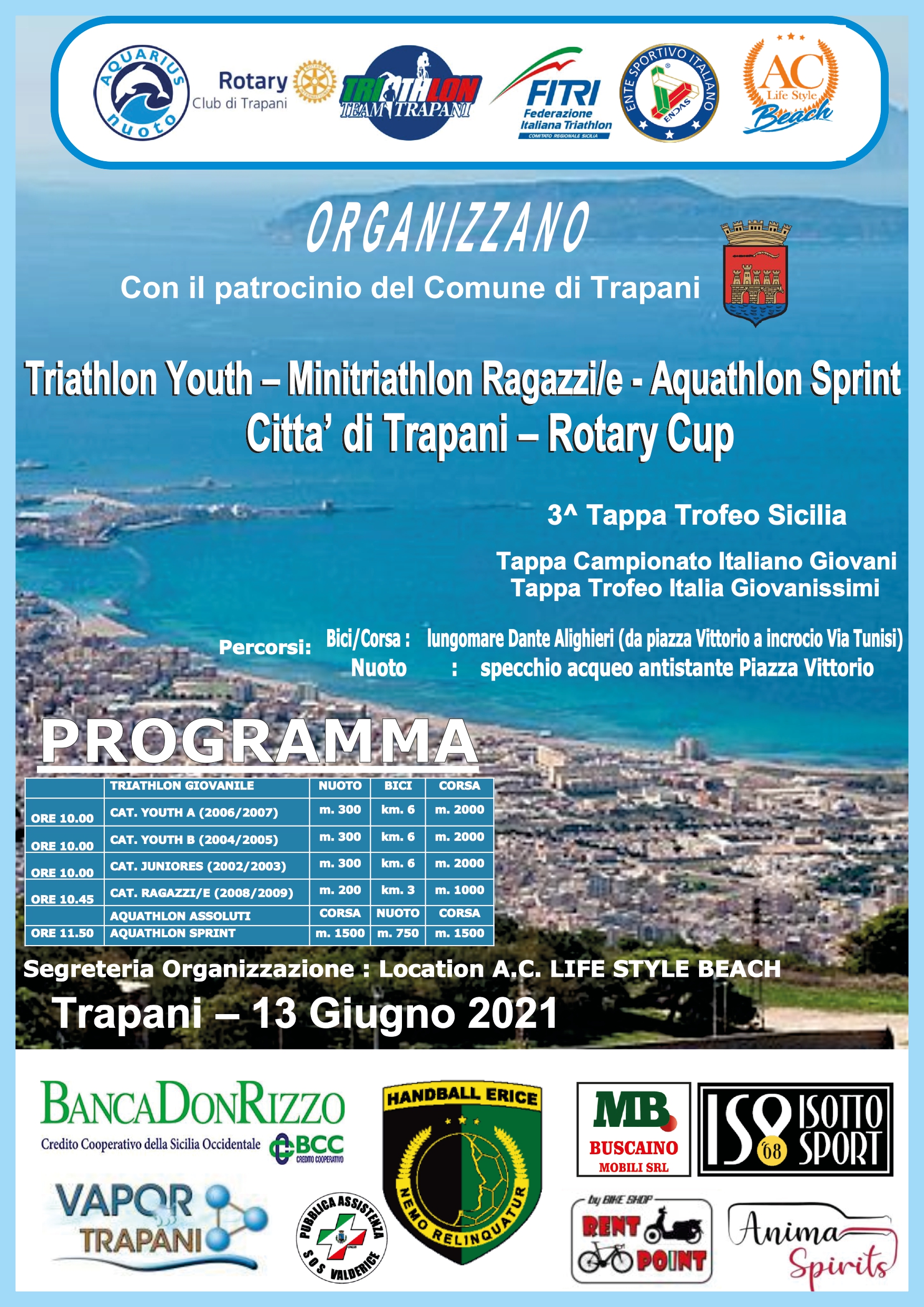 Triathlon Youth – Minitriathlon Ragazzi/e – Acquathlon Sprint Città di Trapani – Rotary Cup