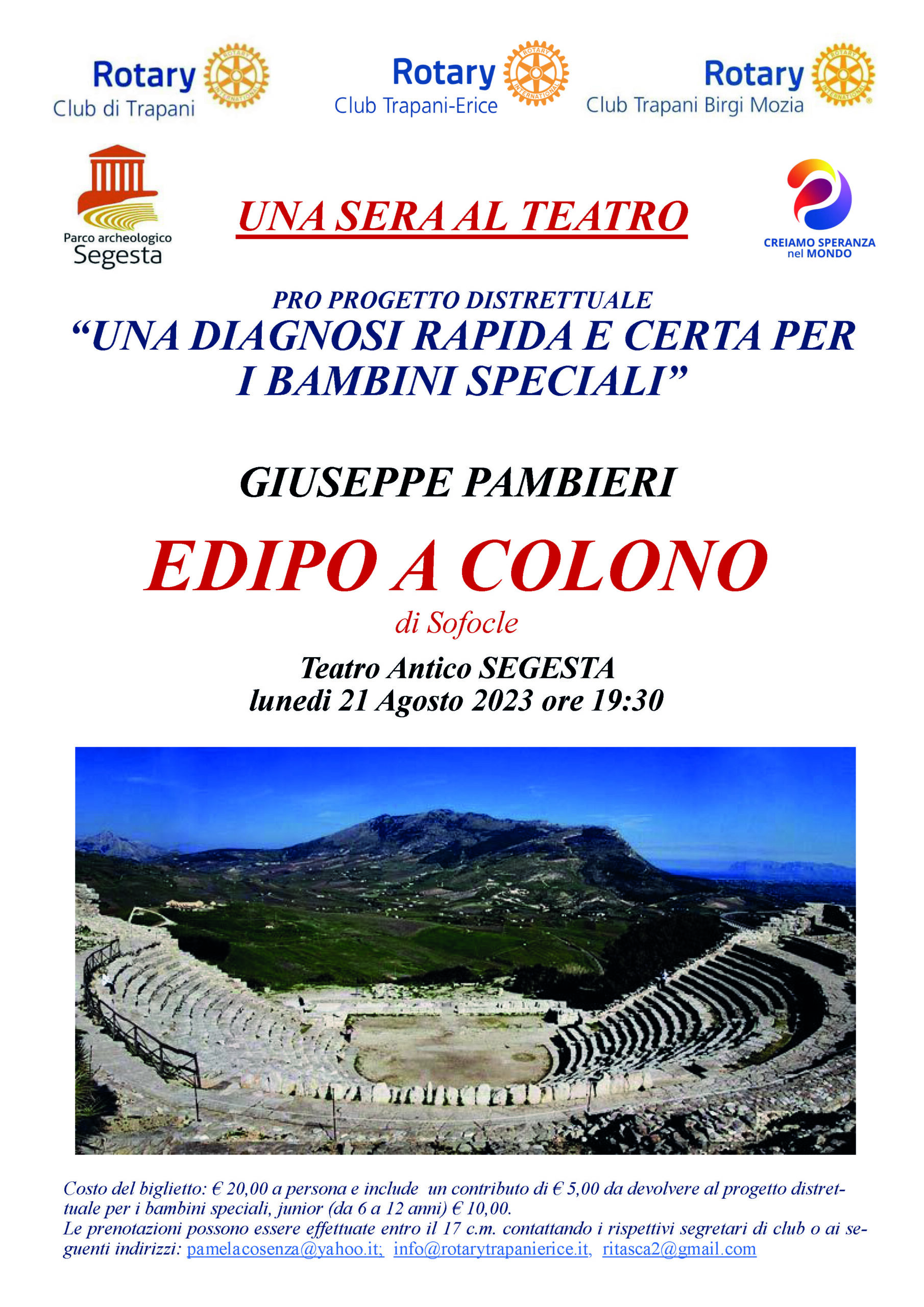 21 agosto INTERCLUB Trapani, Trapani-Erice, Trapani-Birgi-Mozia a Segesta pro “Bambini Speciali”