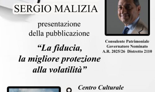 INCONTRO CON SERGIO MALIZA “GOVERNATORE NOMINATO A.R. 2025/2026 PRESENTAZIONE DELLA PUBBLICAZIONE “ LA FIDUCIA LAMIGLIORE PROTEZIONE ALLA VOLATILITA’