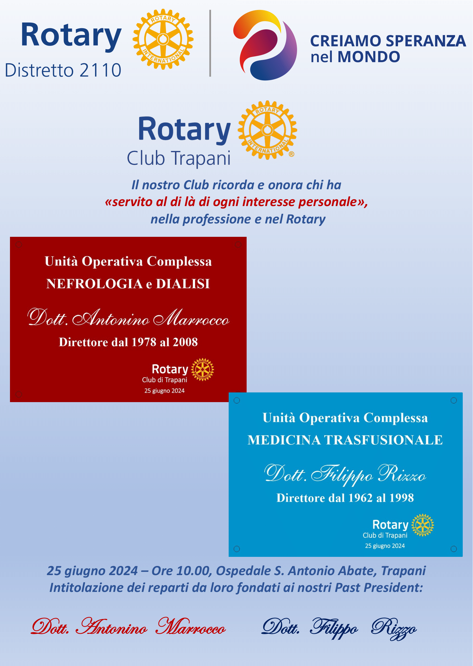 Intitolazione reparti ospedale S.A.Abate di Trapani
